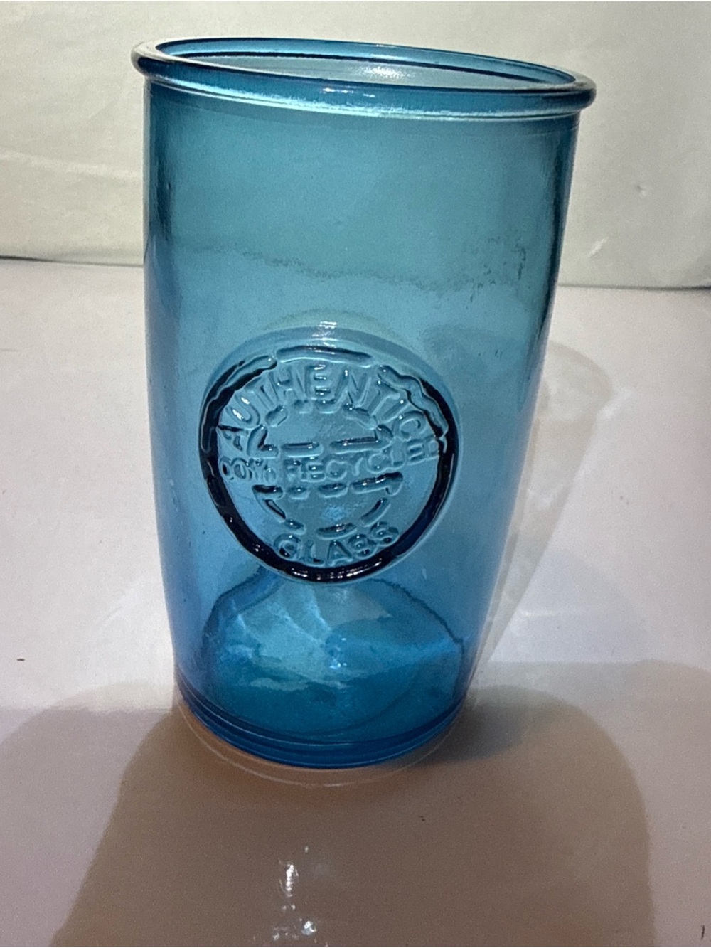Lot Of 1 Glass San Miguel Authentic 100% Recycled BLUE Embossed Drinking Tumbler